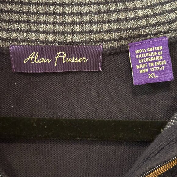 Alan Flusser Extra Large (XL) Navy Blue Quarter Zip Sweater Pullover - Picture 3 of 4